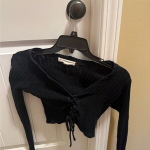 Project Social T Urban Outfitters Black Long Sleeve, Cropped & Tie Top